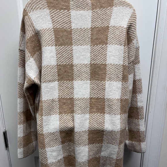 Loft Plaid Tan and White Women's Sweater L - Picture 3 of 8